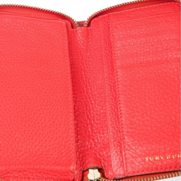 Tory Burch Wristlet Orange Leather Gold Hardware Wrist Strap